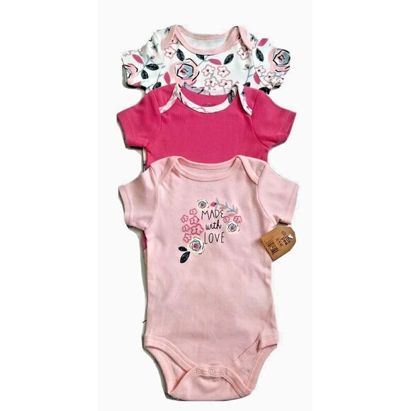 Chickpea Baby Girl Bodysuits Pink Flower‎ - Size 6-9M/3 PACK - Picture 1 of 9